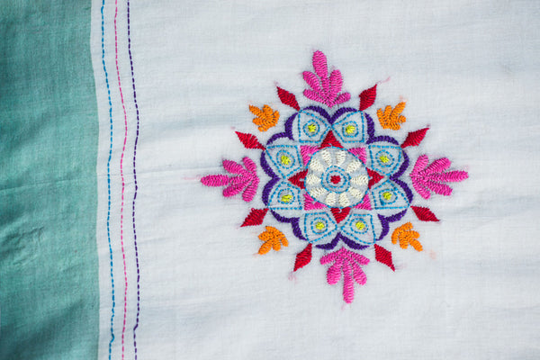 Floral Rangoli – hand-woven and hand-embroidered scarf