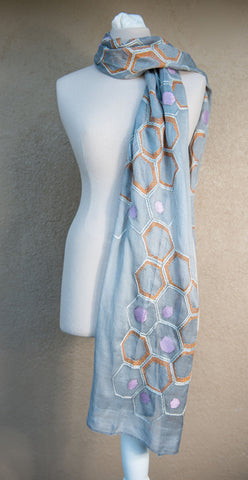 Orange honeycombs – hand-woven and hand-embroidered scarf