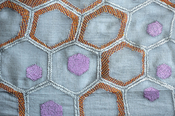 Orange honeycombs – hand-woven and hand-embroidered scarf
