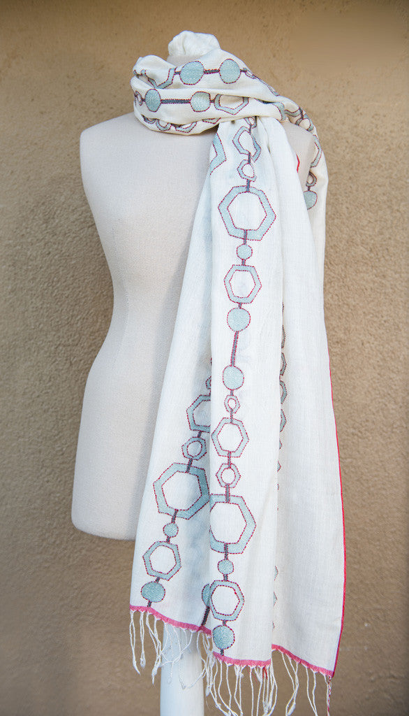 Fancy necklace links – hand-woven and hand-embroidered scarf