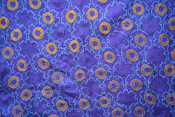 Purple silk geometric – hand-woven and hand-embroidered scarf