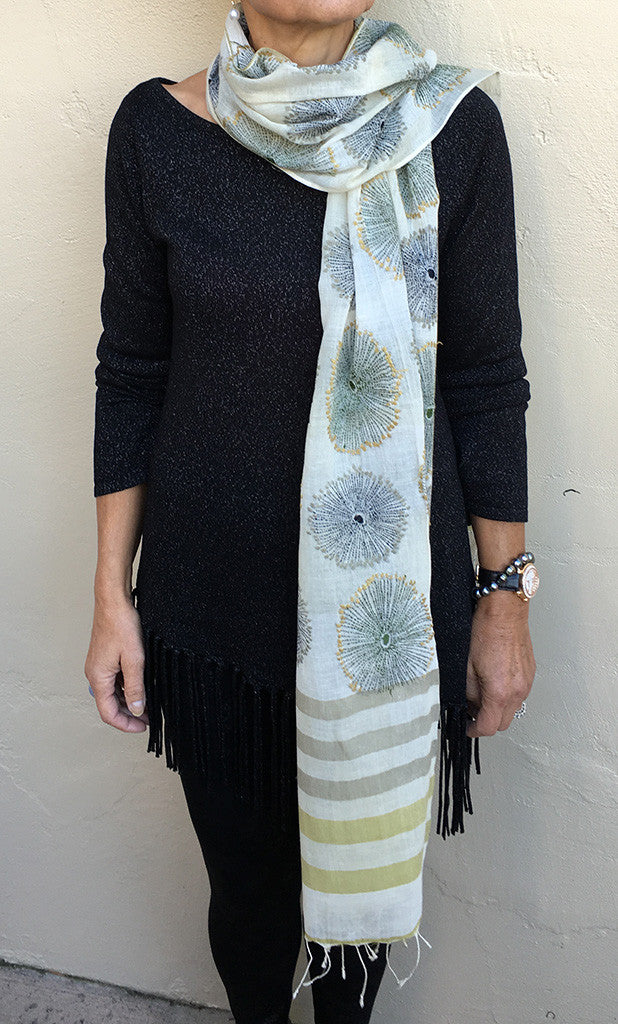 Sand Dollars – hand-woven and hand-embroidered scarf